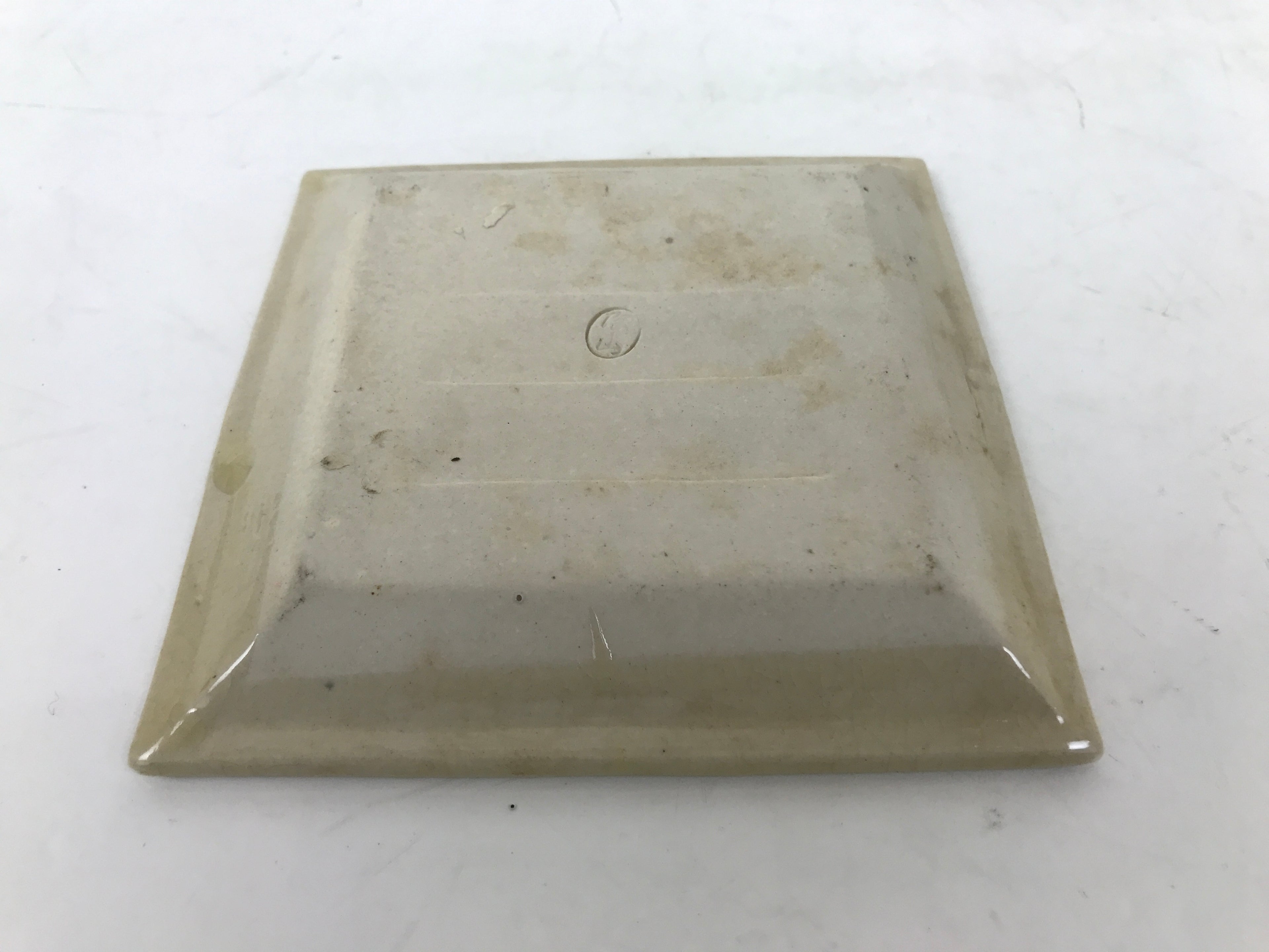 Japanese Ceramic Small Plate Kozara Sara Square Pottery Orange Beige Leaves Y438