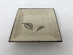 Japanese Ceramic Small Plate Kozara Vtg Sara Square Pottery Beige Leaves Y442