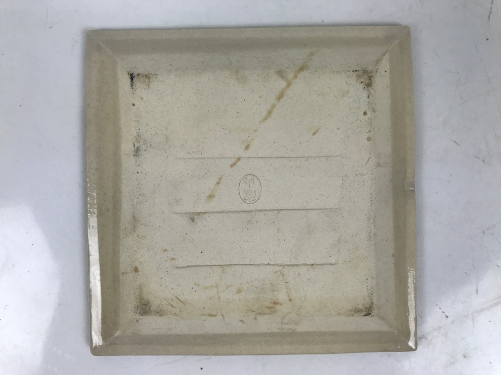 Japanese Ceramic Small Plate Kozara Vtg Sara Square Pottery Beige Leaves Y442
