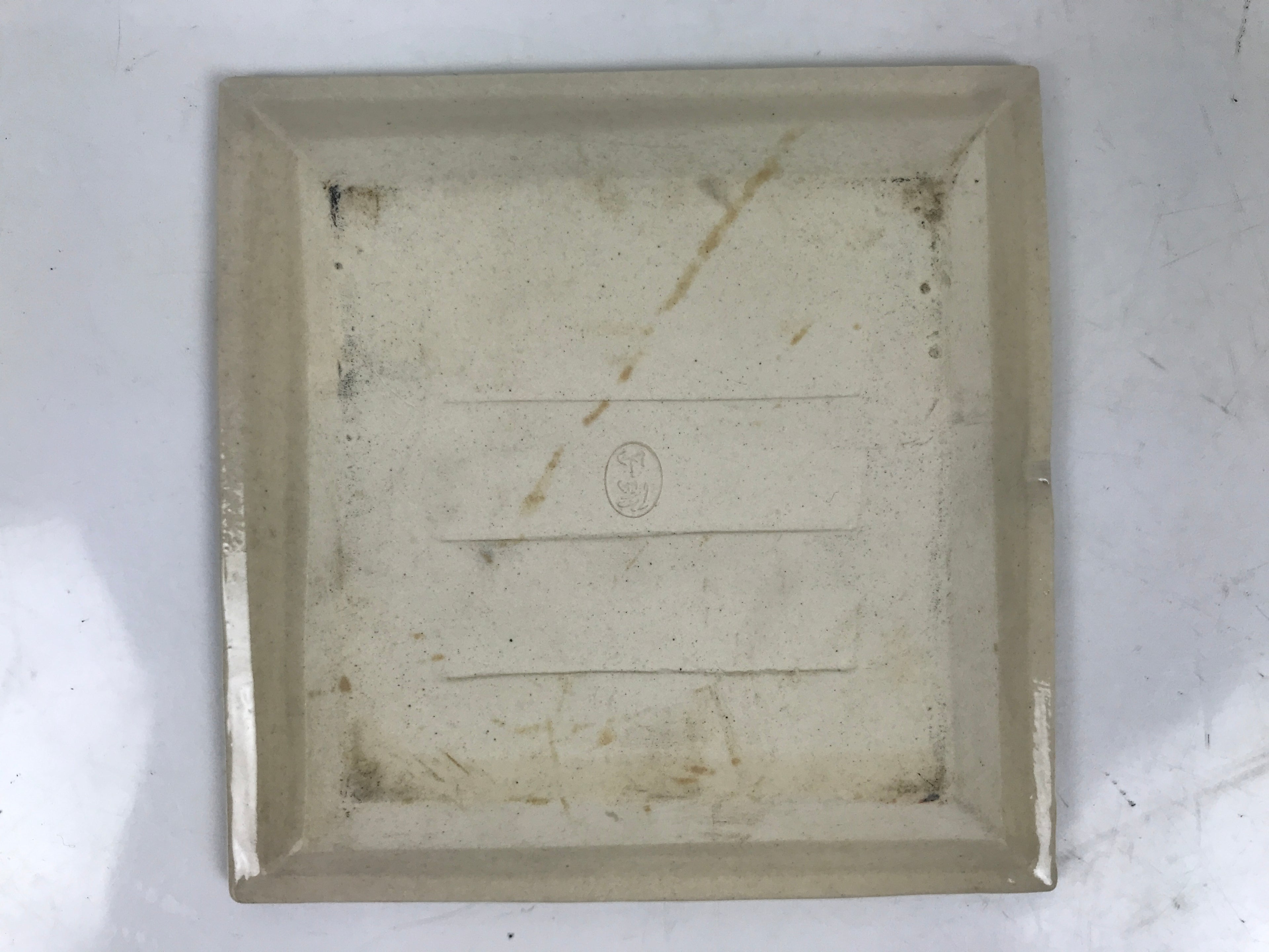 Japanese Ceramic Small Plate Kozara Vtg Sara Square Pottery Beige Leaves Y442