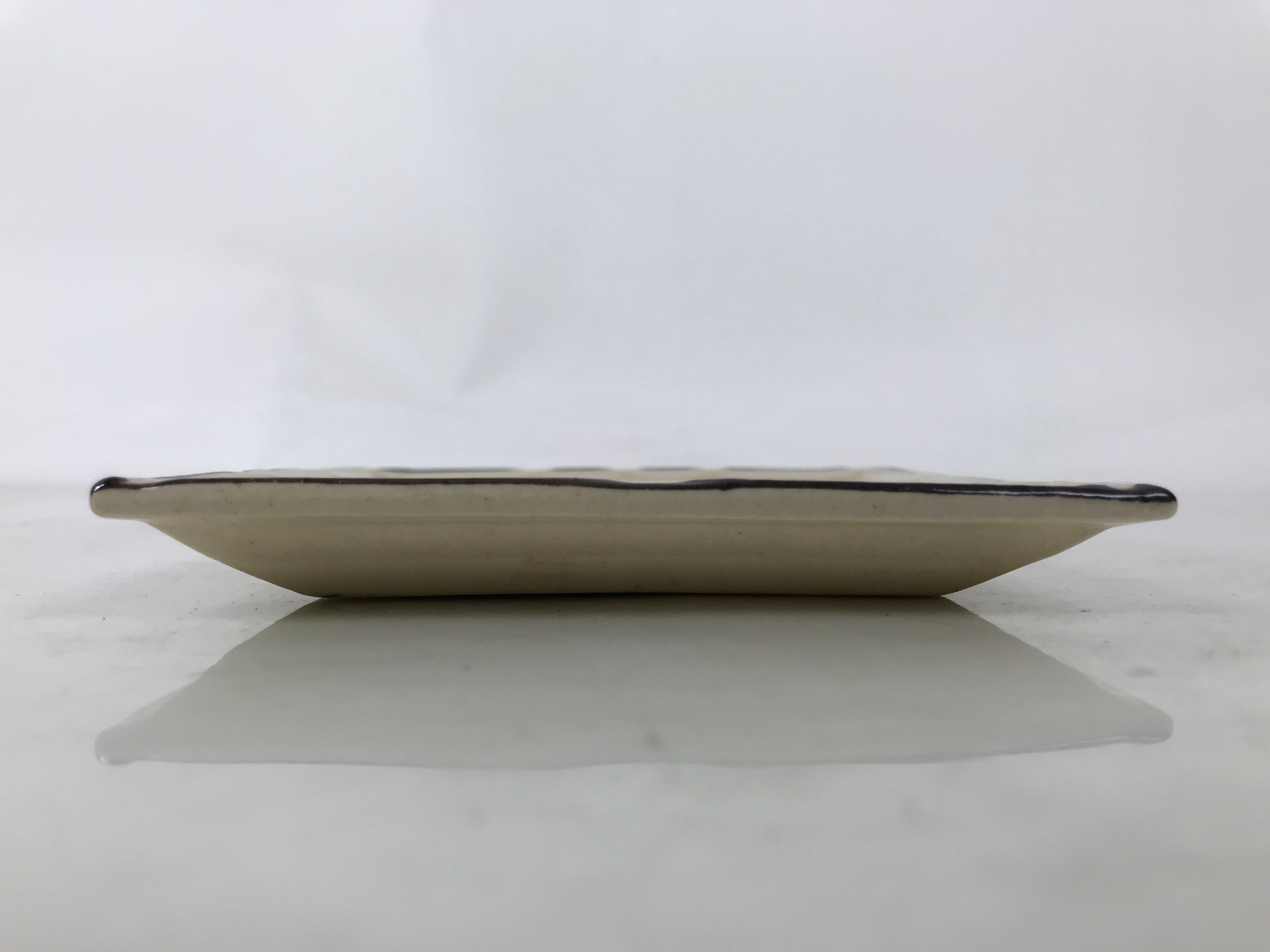 Japanese Ceramic Small Plate Kozara Vtg Sara Square Pottery Beige Leaves Y442