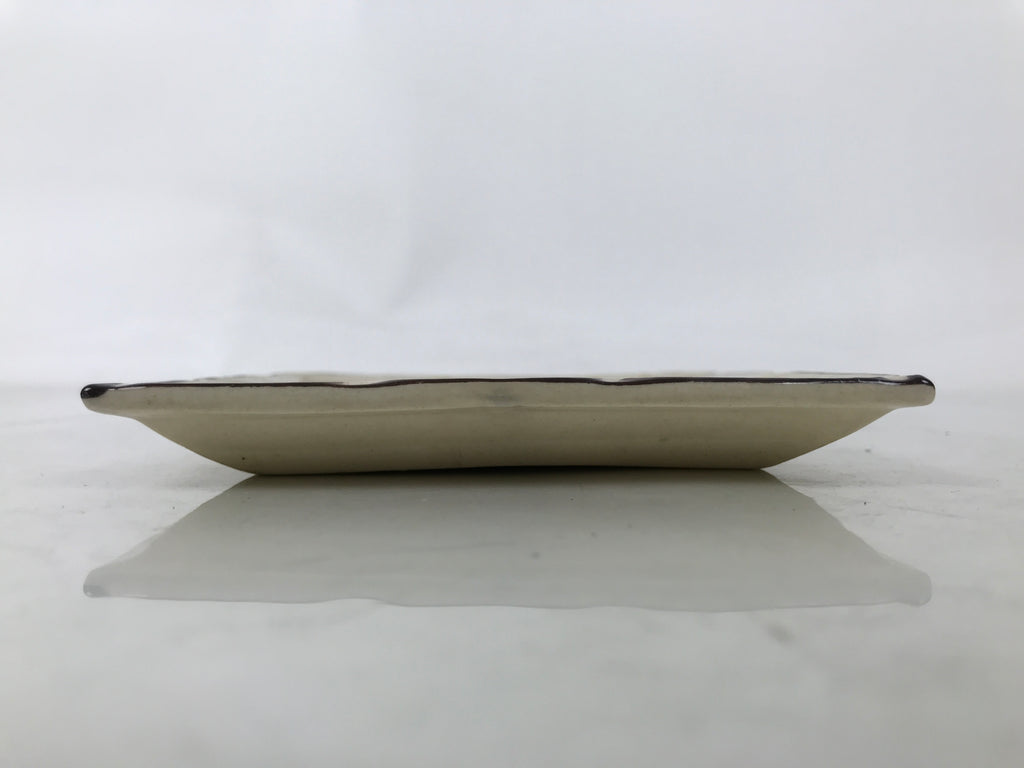 Japanese Ceramic Small Plate Kozara Vtg Sara Square Pottery Beige Leaves Y442