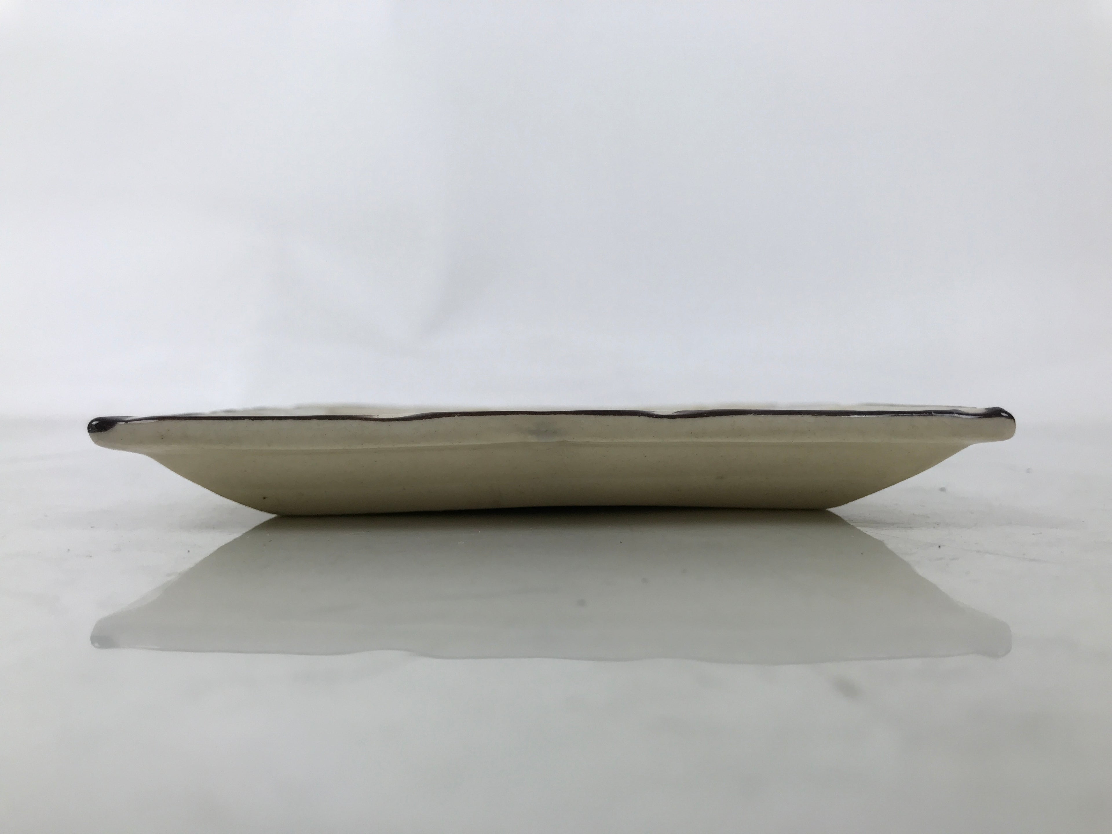 Japanese Ceramic Small Plate Kozara Vtg Sara Square Pottery Beige Leaves Y442