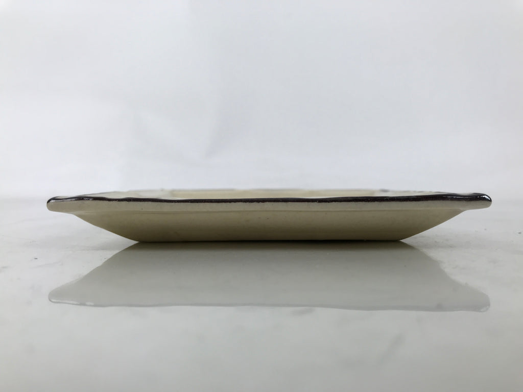 Japanese Ceramic Small Plate Kozara Vtg Sara Square Pottery Beige Leaves Y442