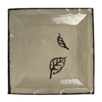 Japanese Ceramic Small Plate Kozara Vtg Sara Square Pottery Beige Leaves Y442