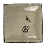 Japanese Ceramic Small Plate Kozara Vtg Sara Square Pottery Beige Leaves Y442