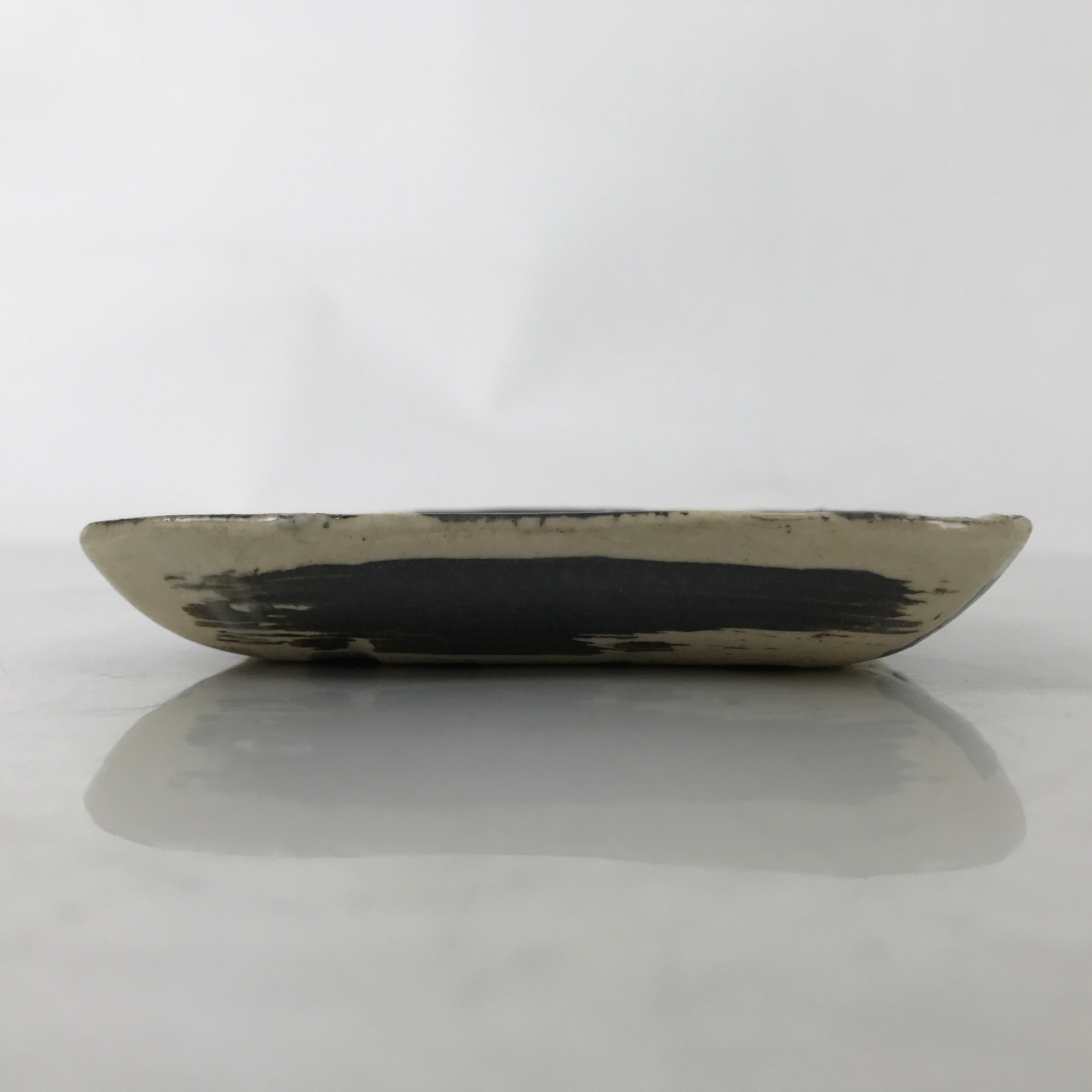 Japanese Ceramic Small Plate Kozara Vtg Sara Square Pottery Black Beige Y232