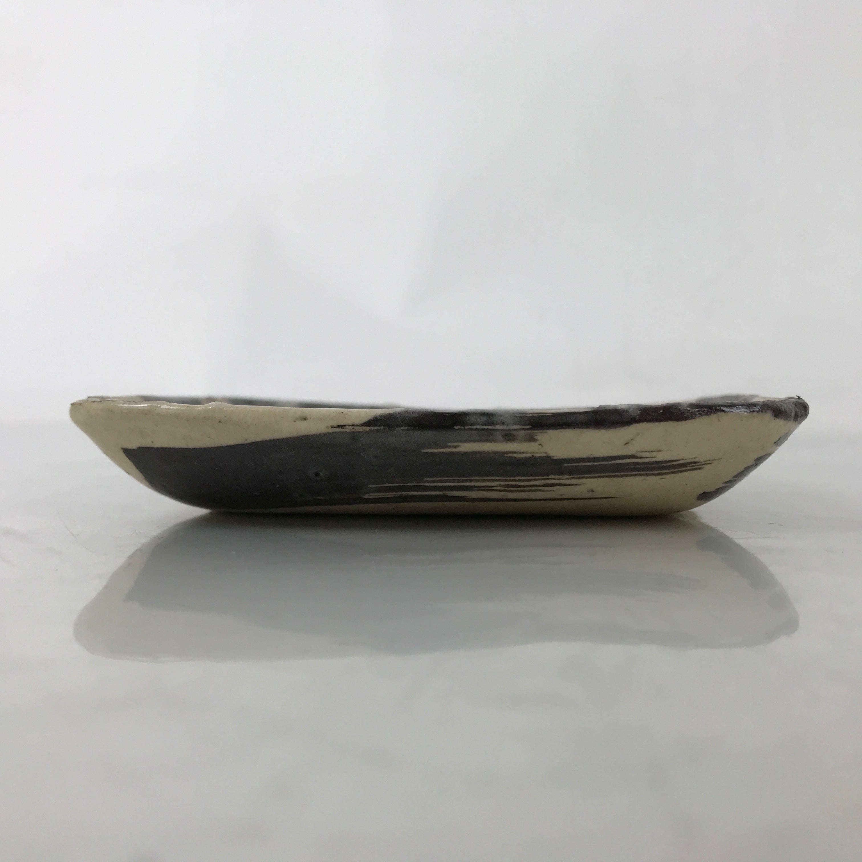 Japanese Ceramic Small Plate Kozara Vtg Sara Square Pottery Black Beige Y232
