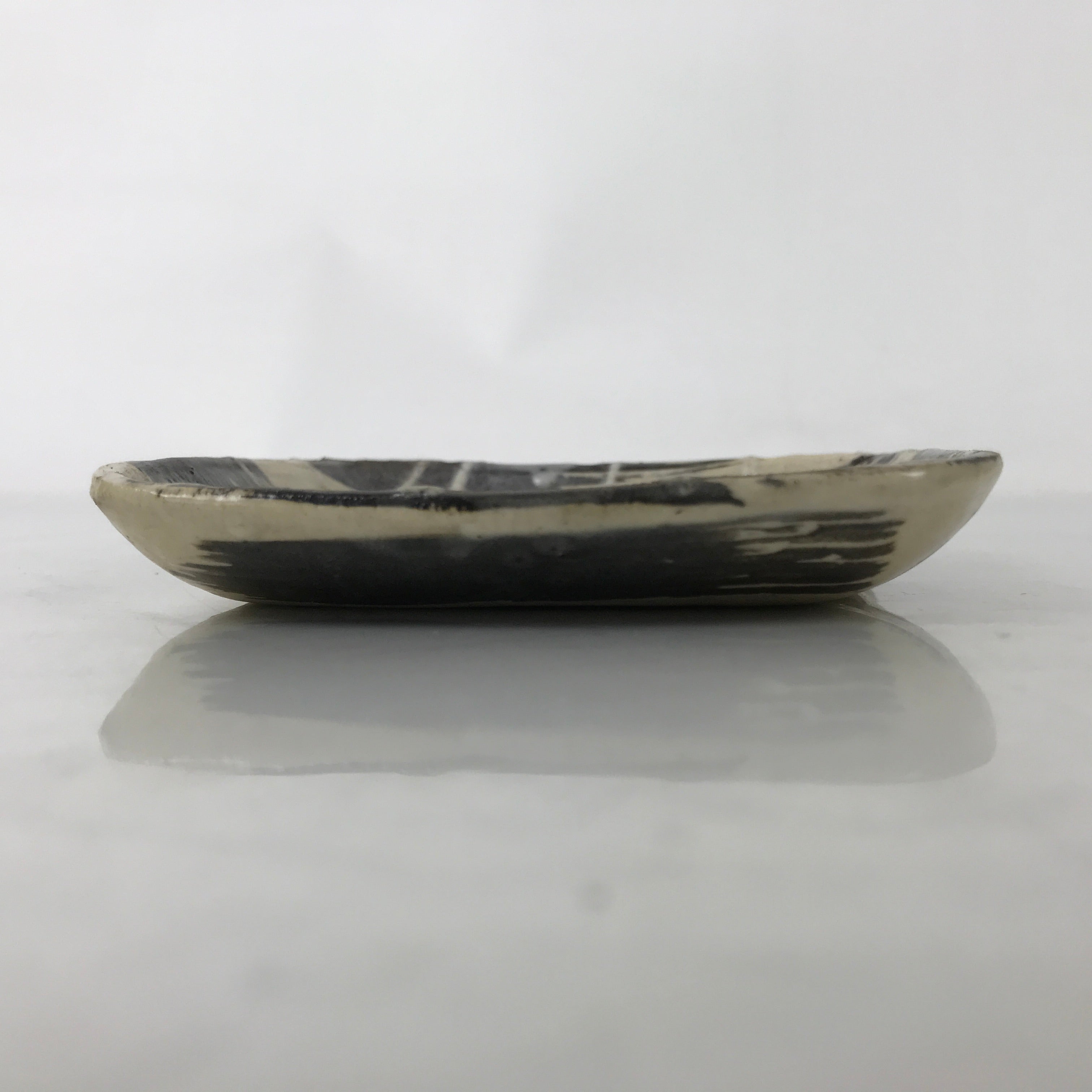 Japanese Ceramic Small Plate Kozara Vtg Sara Square Pottery Black Beige Y232