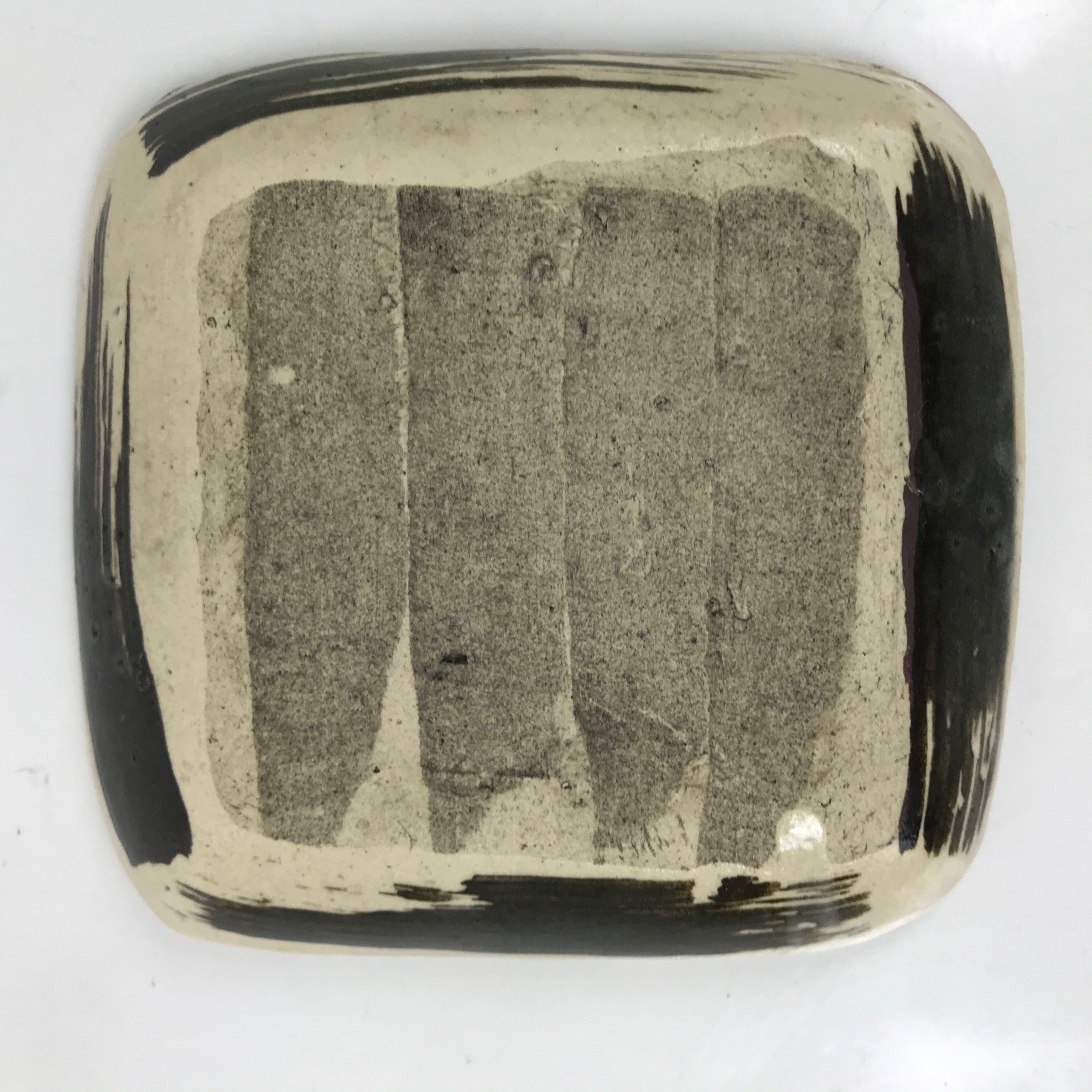 Japanese Ceramic Small Plate Kozara Vtg Sara Square Pottery Black Beige Y232