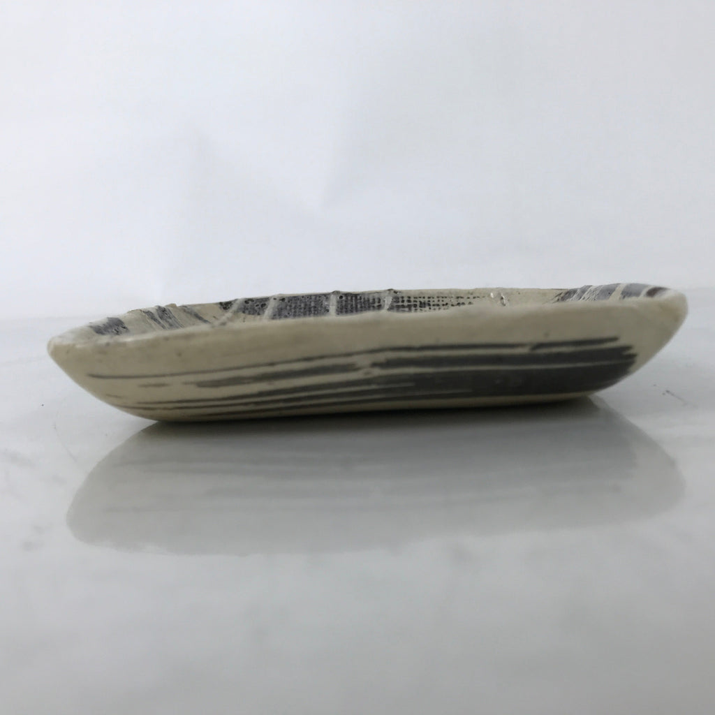 Japanese Ceramic Small Plate Kozara Vtg Sara Square Pottery Black Beige Y233
