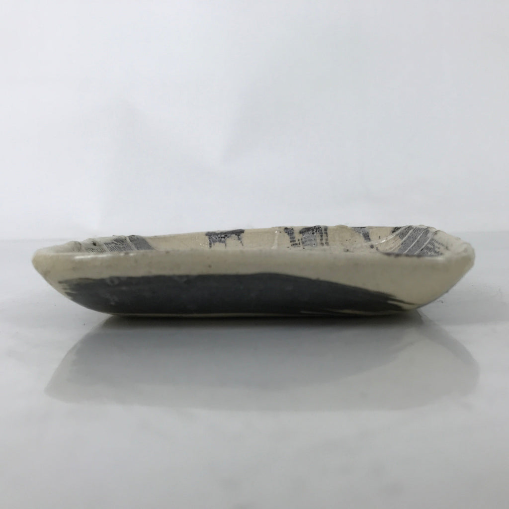 Japanese Ceramic Small Plate Kozara Vtg Sara Square Pottery Black Beige Y233
