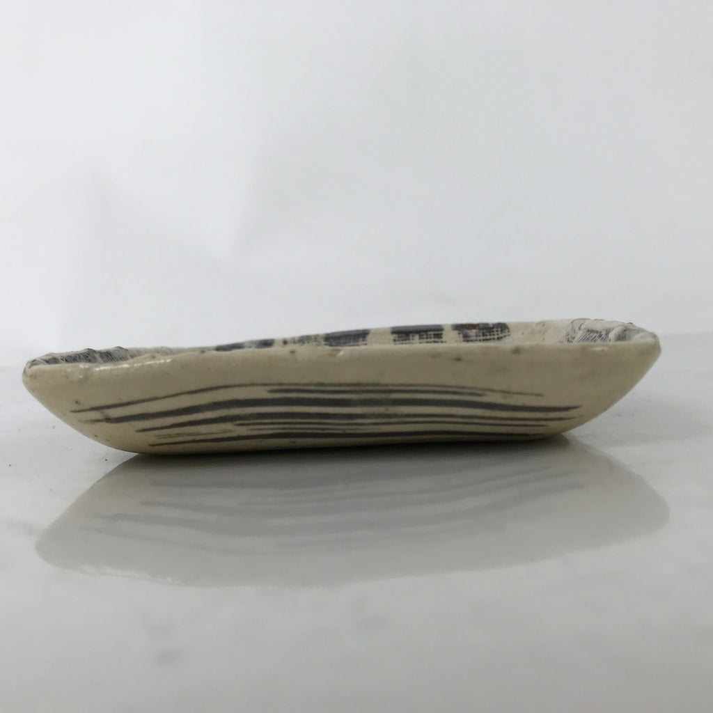 Japanese Ceramic Small Plate Kozara Vtg Sara Square Pottery Black Beige Y233
