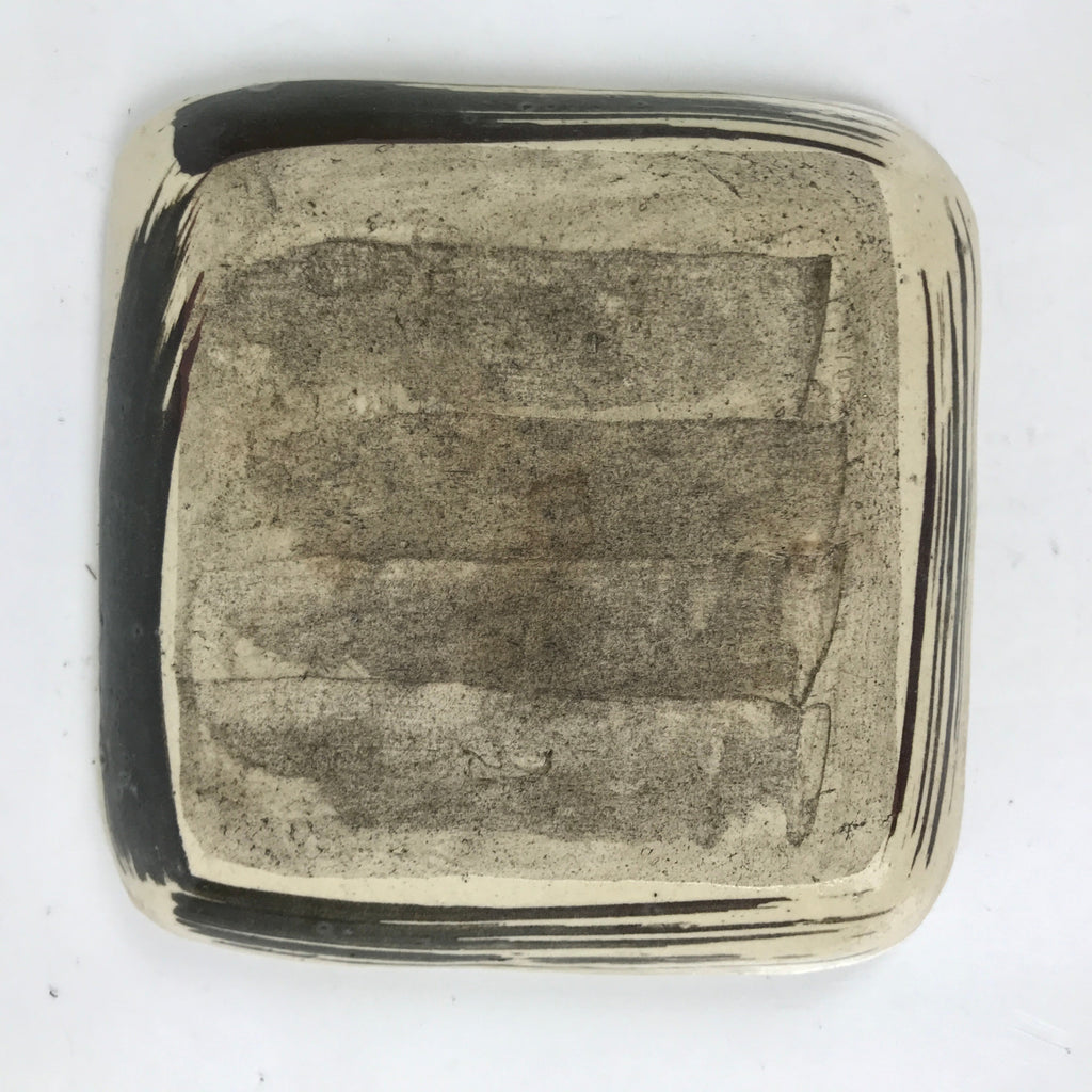 Japanese Ceramic Small Plate Kozara Vtg Sara Square Pottery Black Beige Y233