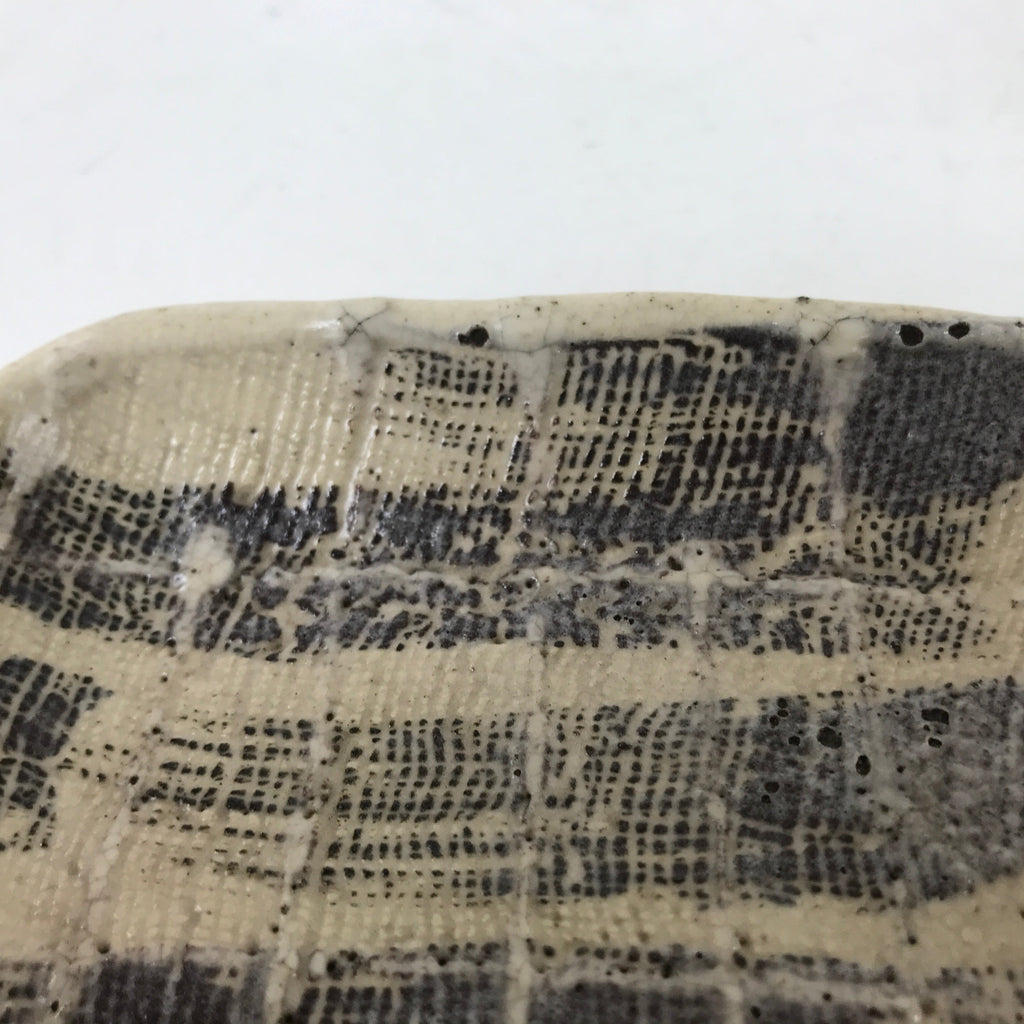 Japanese Ceramic Small Plate Kozara Vtg Sara Square Pottery Black Beige Y233