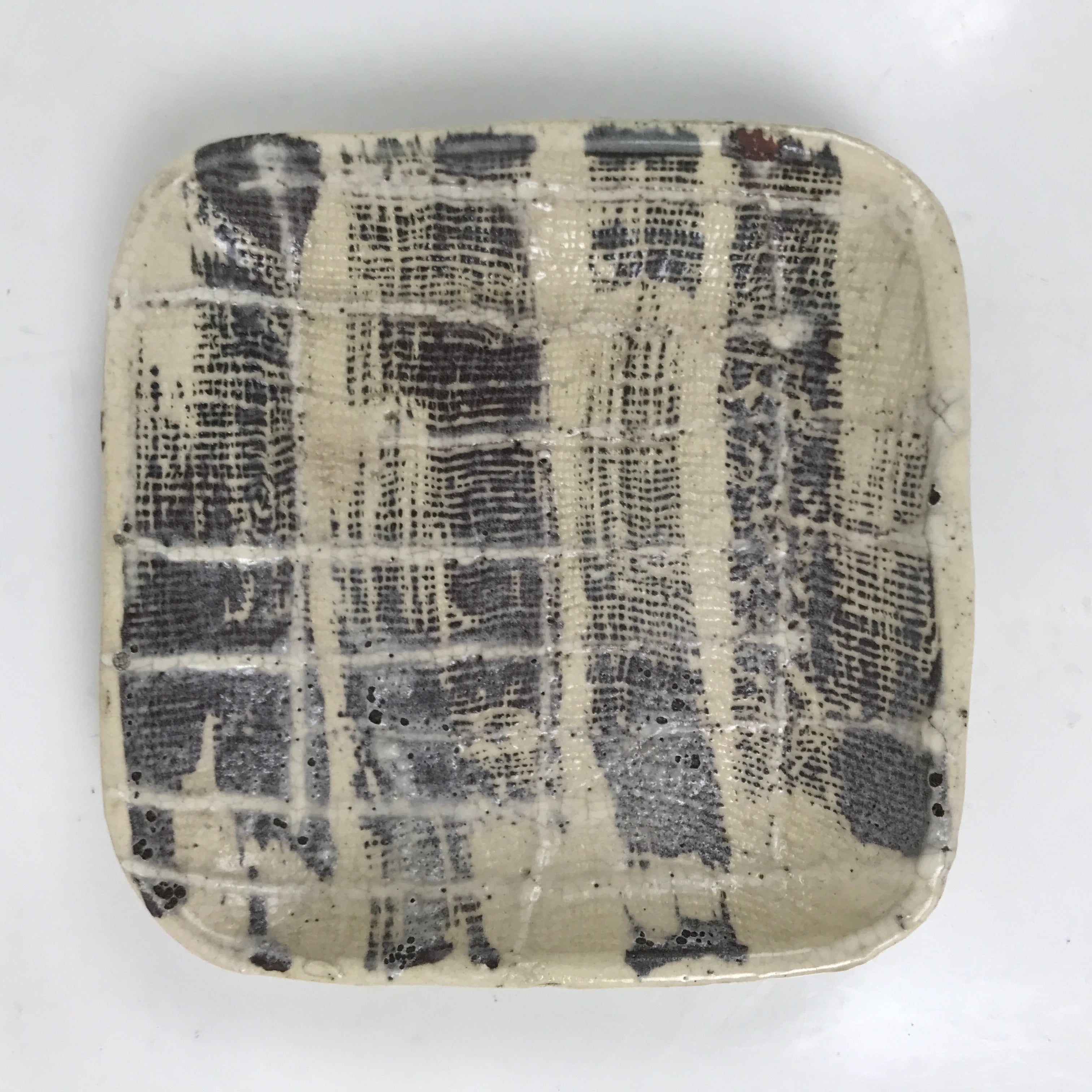 Japanese Ceramic Small Plate Kozara Vtg Sara Square Pottery Black Beige Y233