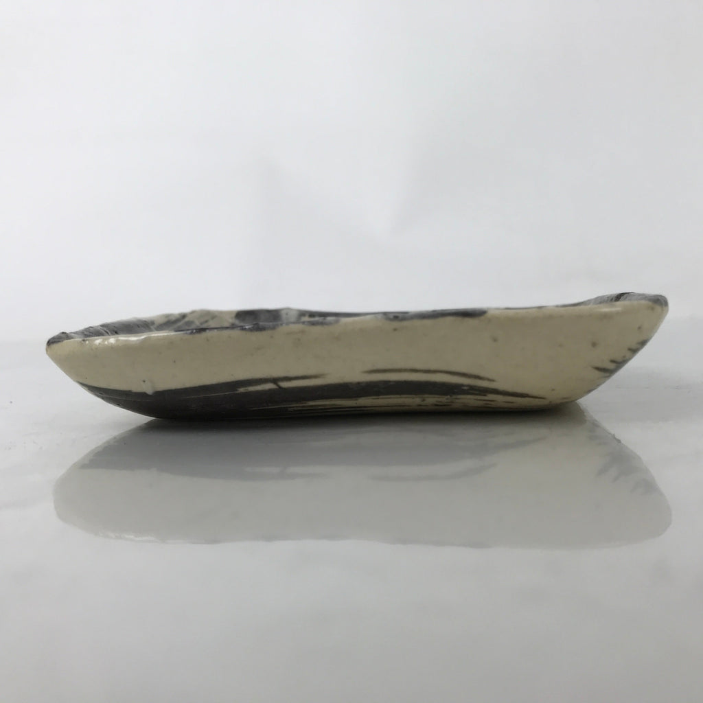 Japanese Ceramic Small Plate Kozara Vtg Sara Square Pottery Black Beige Y234
