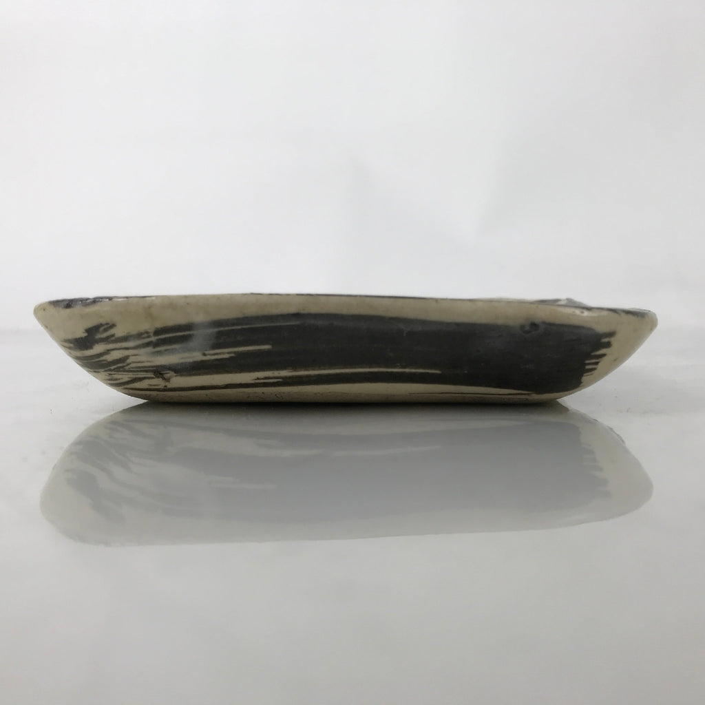 Japanese Ceramic Small Plate Kozara Vtg Sara Square Pottery Black Beige Y234