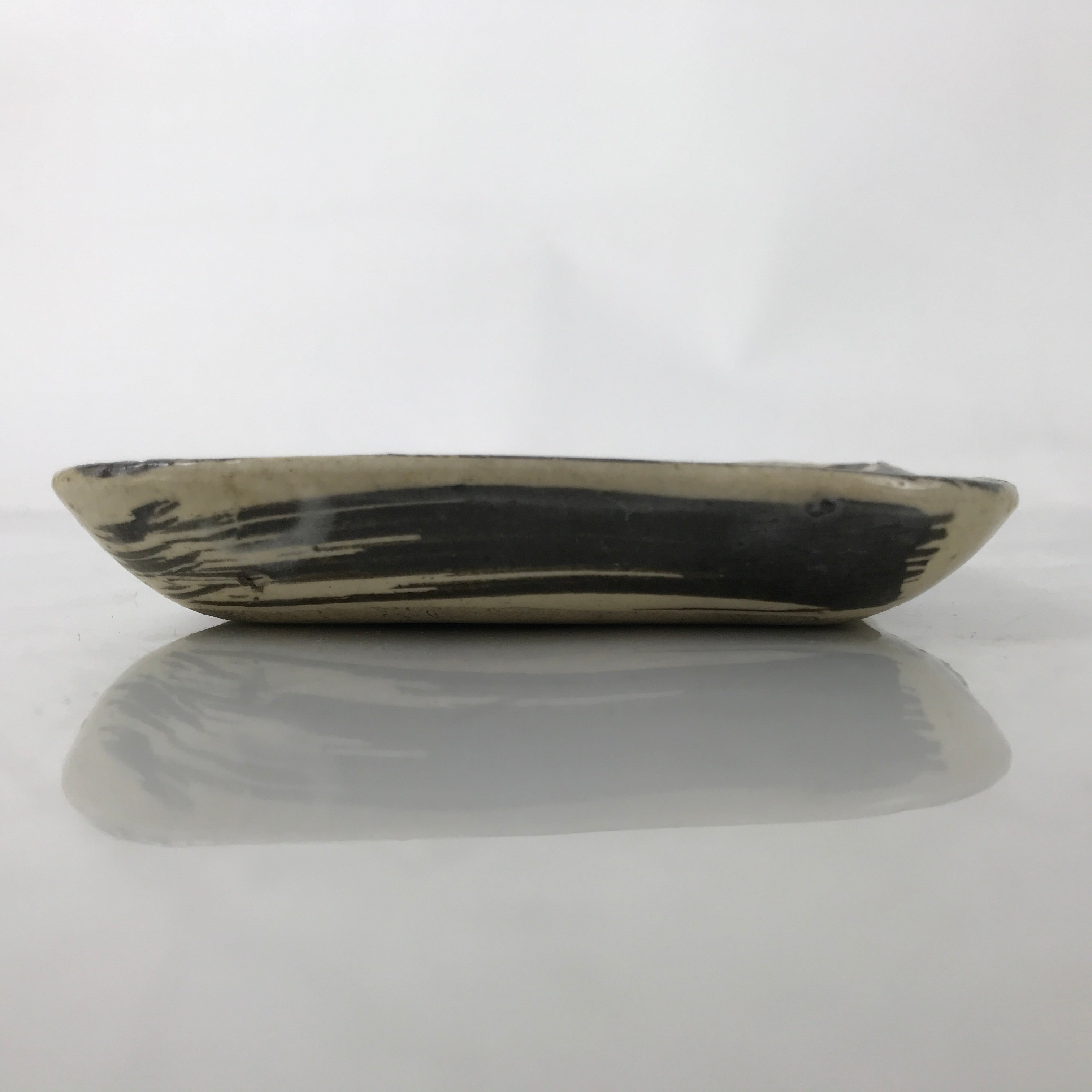 Japanese Ceramic Small Plate Kozara Vtg Sara Square Pottery Black Beige Y234