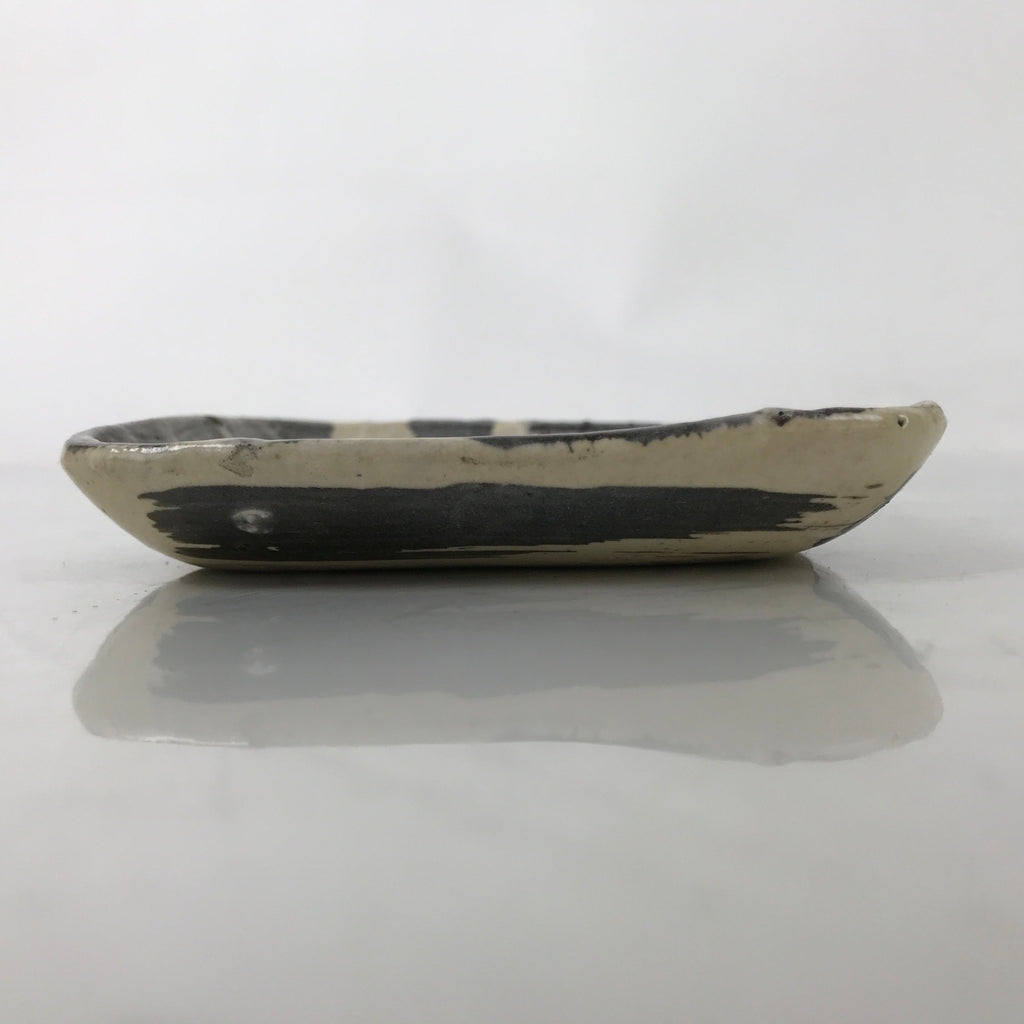 Japanese Ceramic Small Plate Kozara Vtg Sara Square Pottery Black Beige Y234