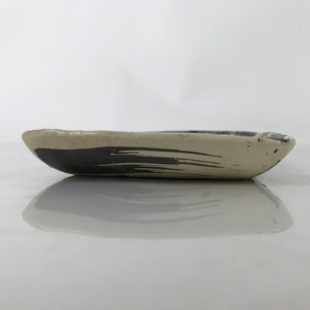 Japanese Ceramic Small Plate Kozara Vtg Sara Square Pottery Black Beige Y234