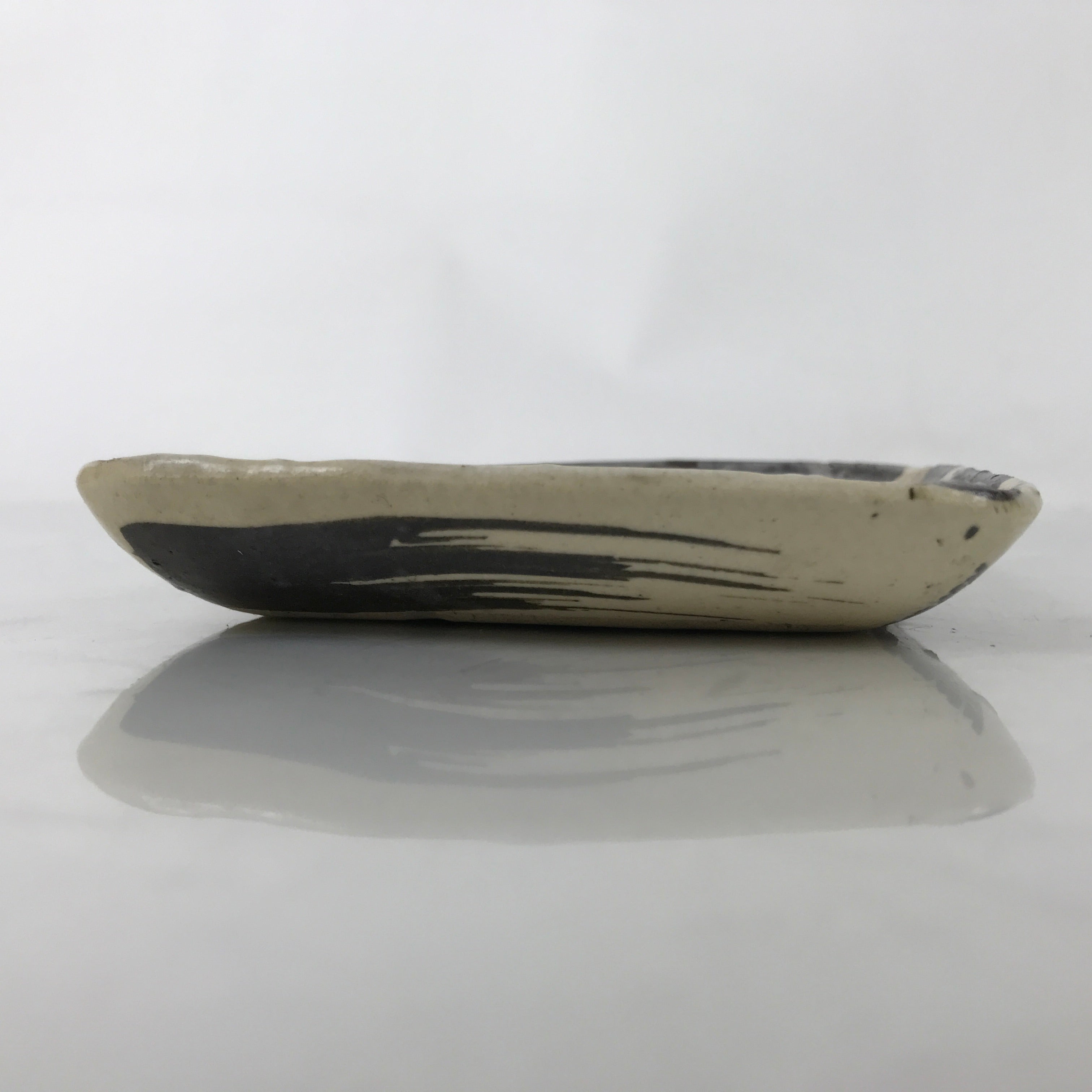 Japanese Ceramic Small Plate Kozara Vtg Sara Square Pottery Black Beige Y234