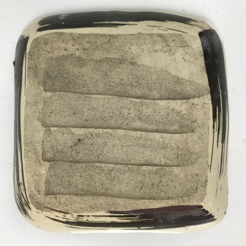 Japanese Ceramic Small Plate Kozara Vtg Sara Square Pottery Black Beige Y234