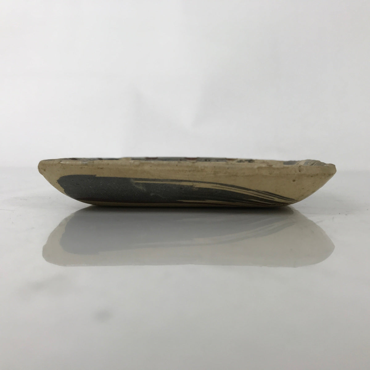 Japanese Ceramic Small Plate Kozara Vtg Sara Square Pottery Black Beige Y236