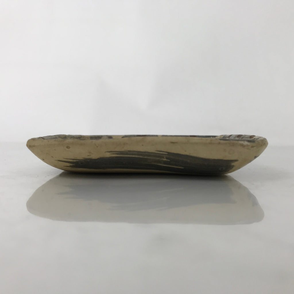 Japanese Ceramic Small Plate Kozara Vtg Sara Square Pottery Black Beige Y236
