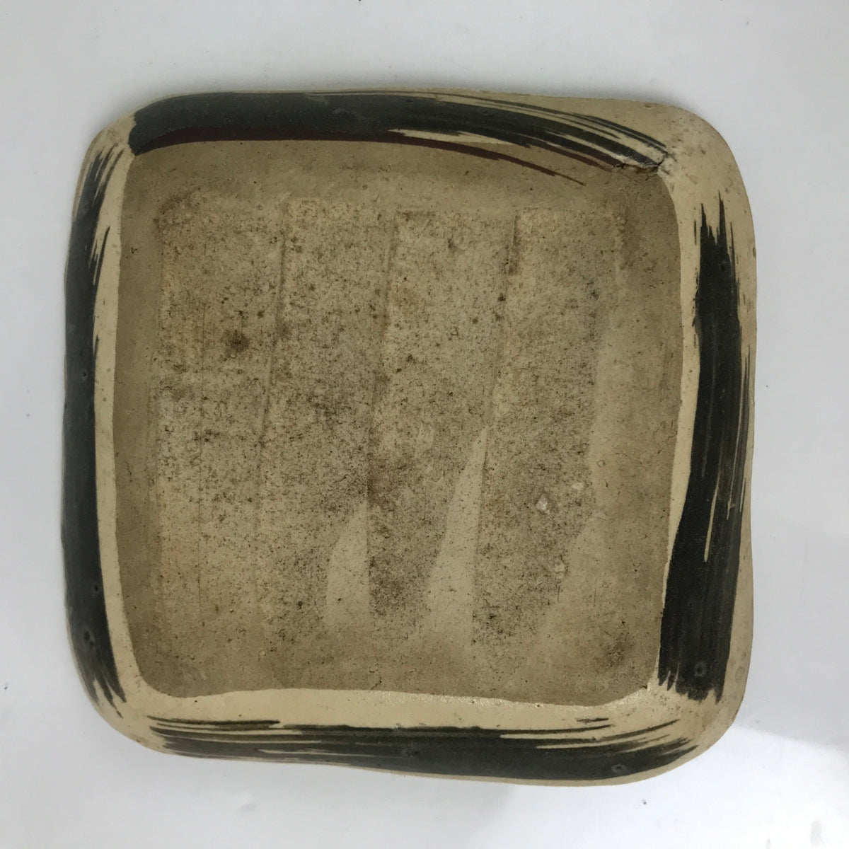 Japanese Ceramic Small Plate Kozara Vtg Sara Square Pottery Black Beige Y236