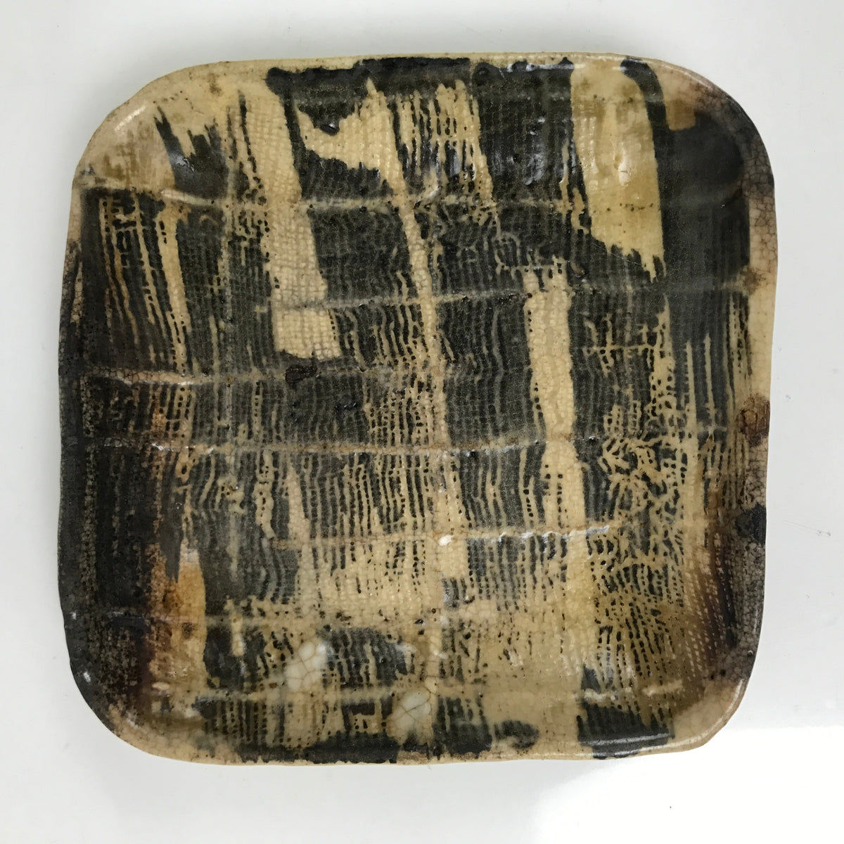 Japanese Ceramic Small Plate Kozara Vtg Sara Square Pottery Black Brown Y238