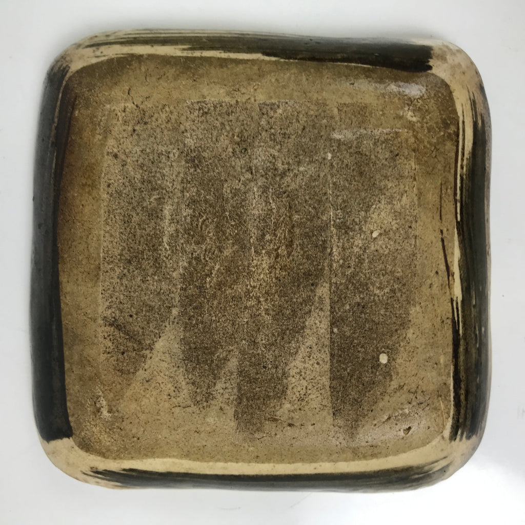 Japanese Ceramic Small Plate Kozara Vtg Sara Square Pottery Black Brown Y238