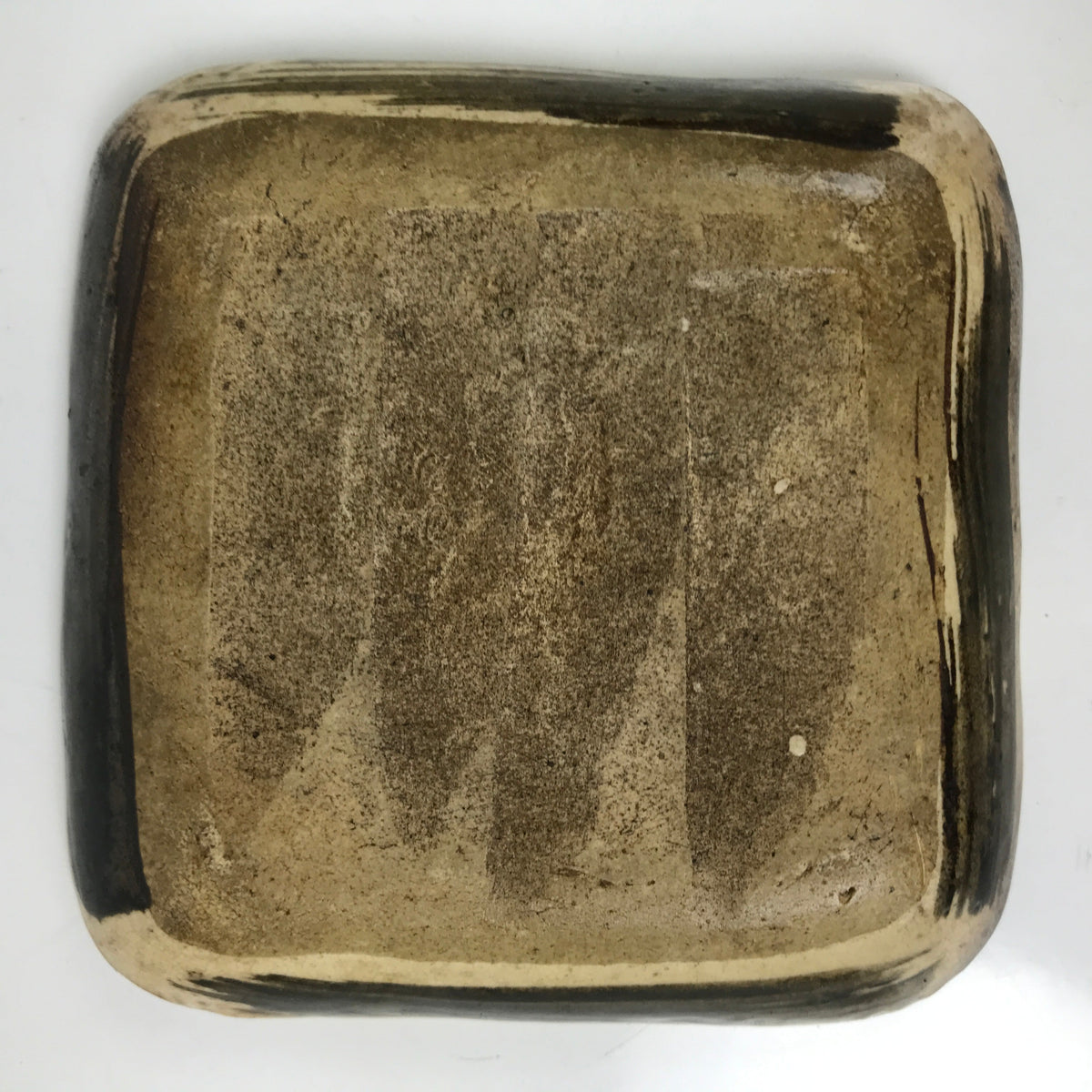 Japanese Ceramic Small Plate Kozara Vtg Sara Square Pottery Black Brown Y238