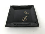 Japanese Ceramic Small Plate Kozara Vtg Sara Square Pottery Black Leaves Y436