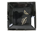Japanese Ceramic Small Plate Kozara Vtg Sara Square Pottery Black Leaves Y436