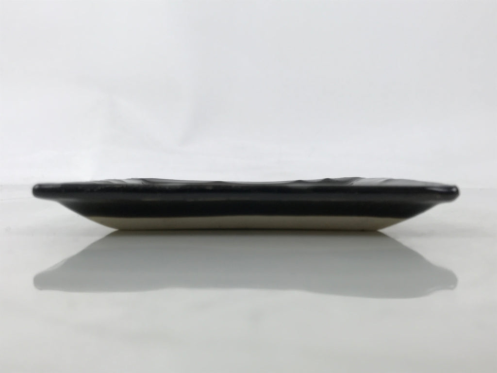 Japanese Ceramic Small Plate Kozara Vtg Sara Square Pottery Black Leaves Y436