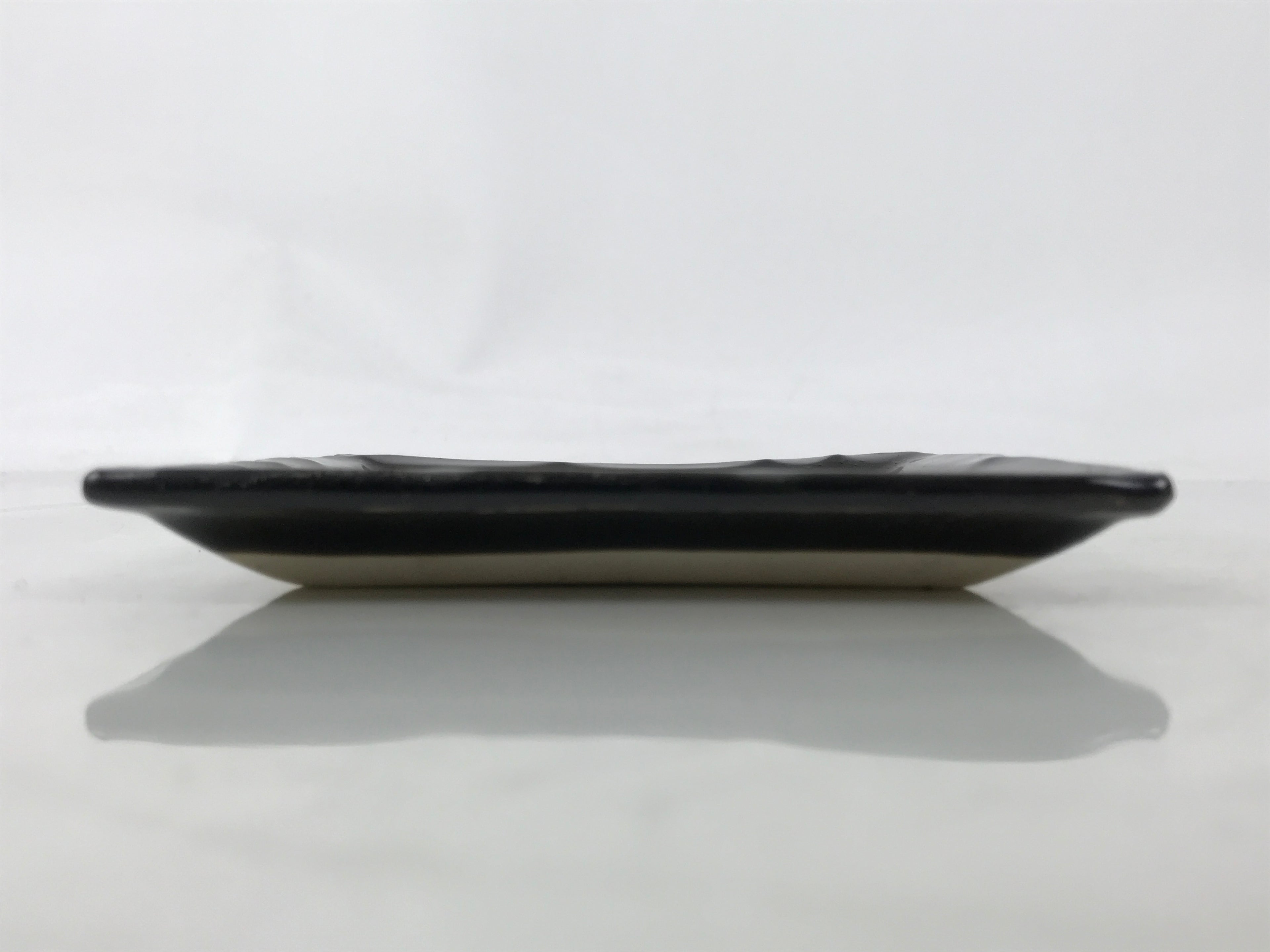 Japanese Ceramic Small Plate Kozara Vtg Sara Square Pottery Black Leaves Y436