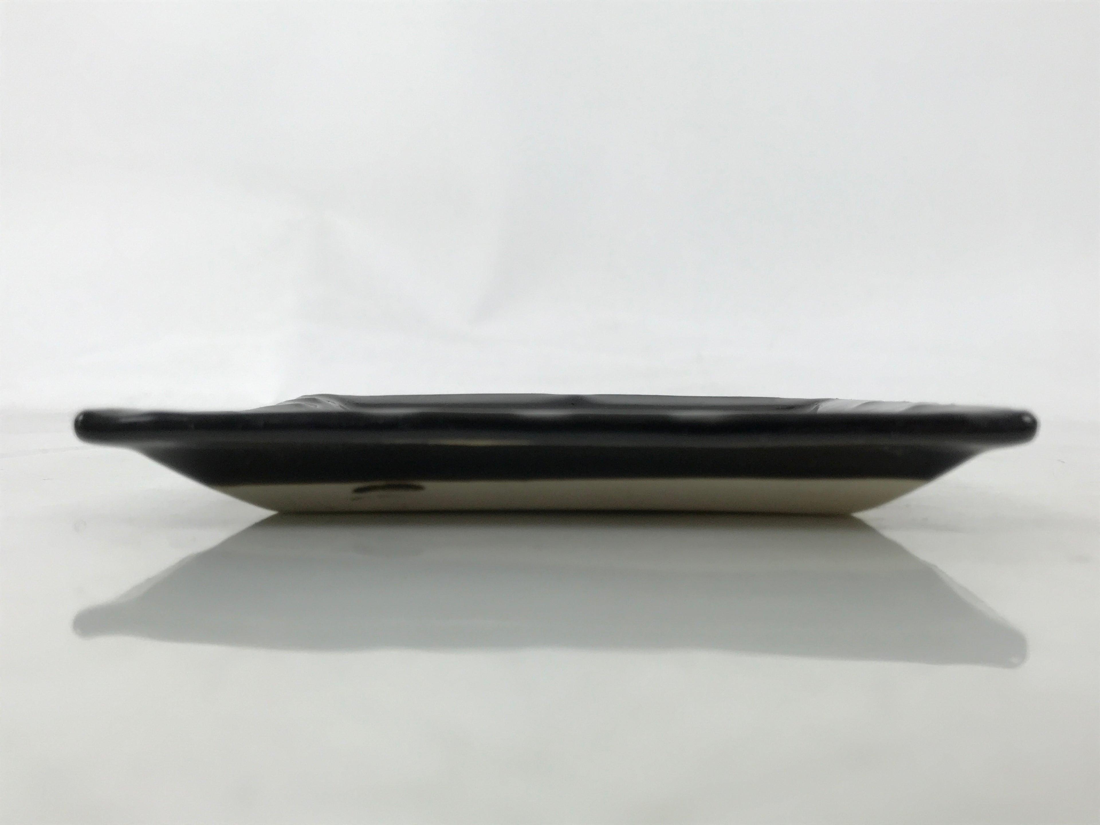 Japanese Ceramic Small Plate Kozara Vtg Sara Square Pottery Black Leaves Y436