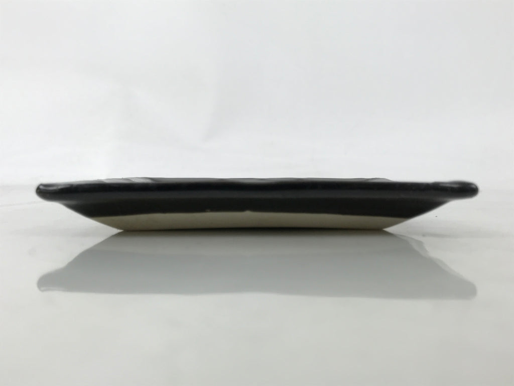 Japanese Ceramic Small Plate Kozara Vtg Sara Square Pottery Black Leaves Y436