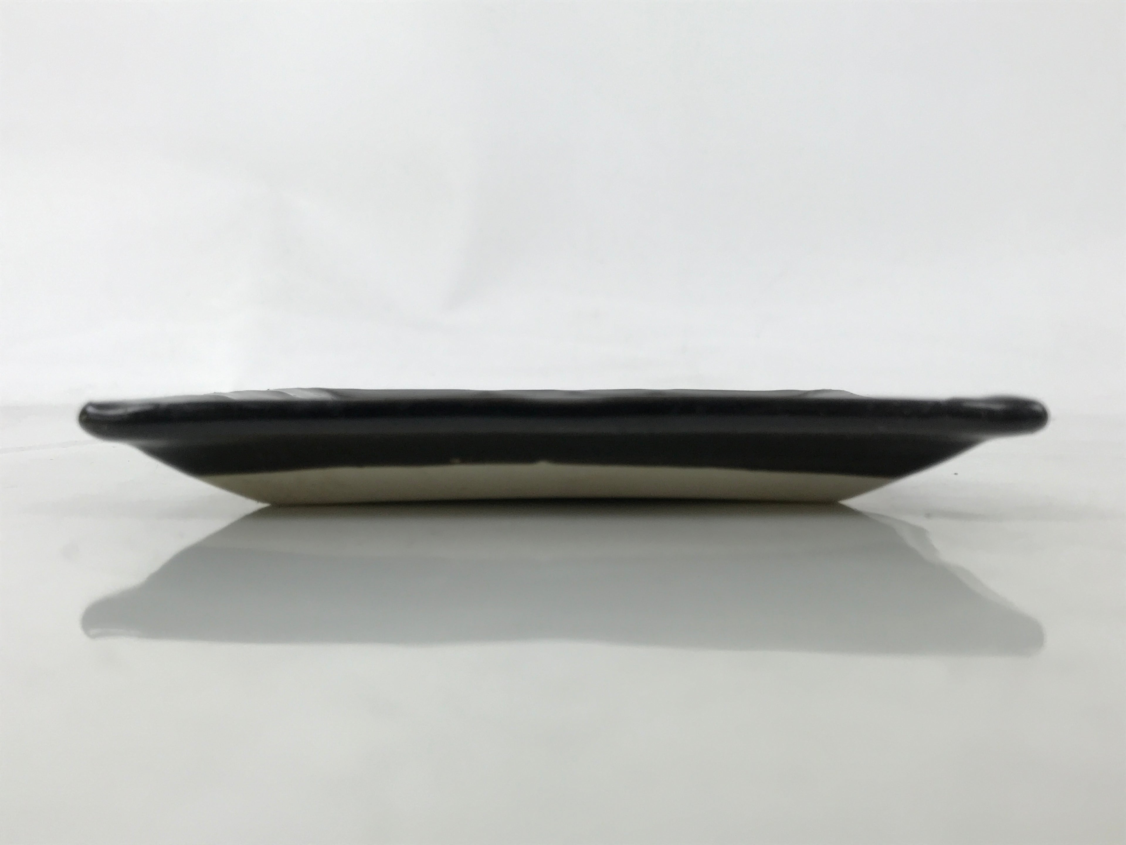 Japanese Ceramic Small Plate Kozara Vtg Sara Square Pottery Black Leaves Y436