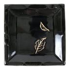 Japanese Ceramic Small Plate Kozara Vtg Sara Square Pottery Black Leaves Y436
