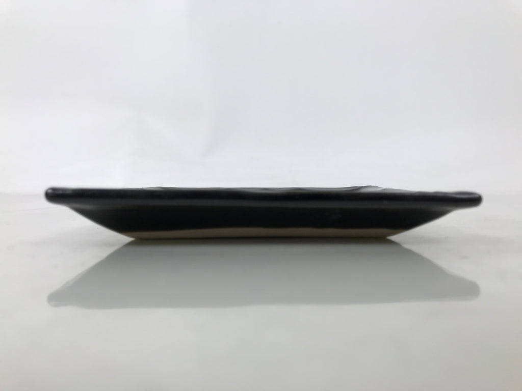 Japanese Ceramic Small Plate Kozara Vtg Sara Square Pottery Black Leaves Y437