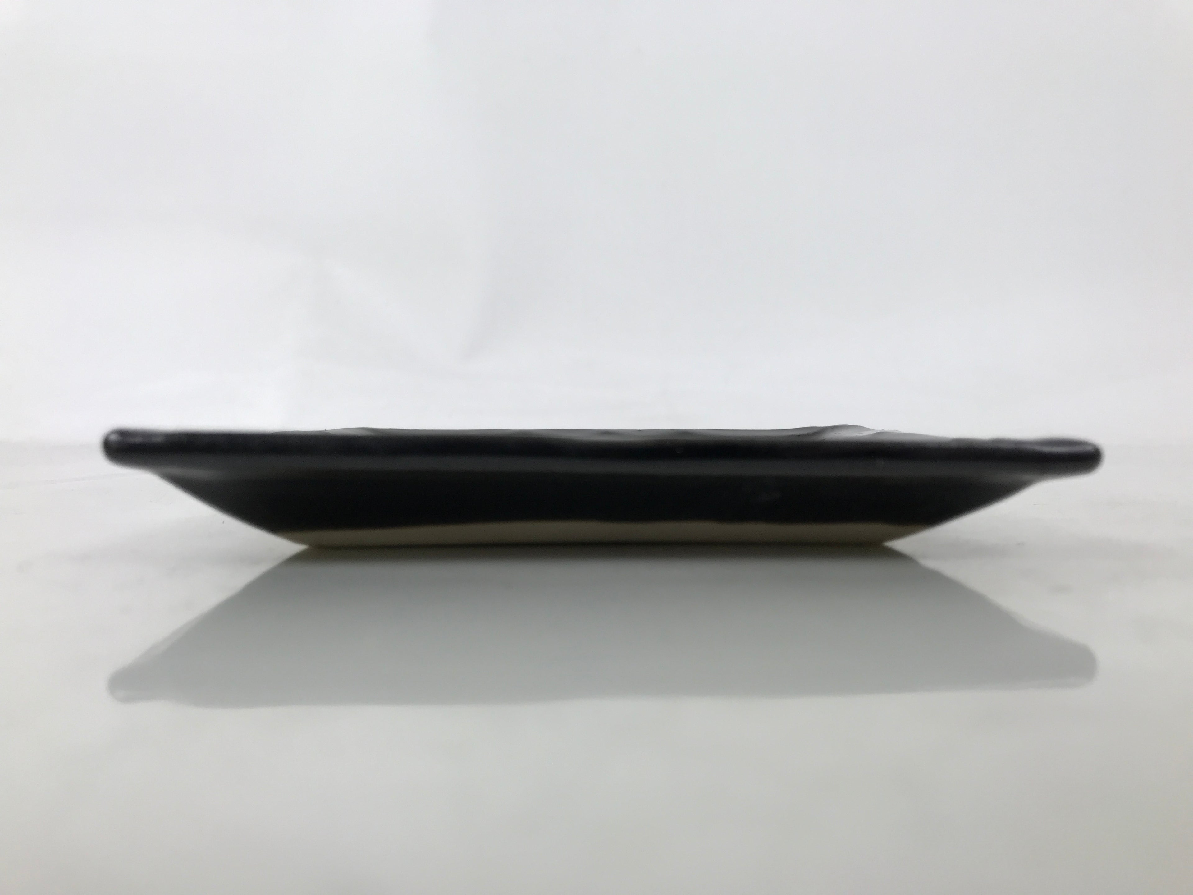 Japanese Ceramic Small Plate Kozara Vtg Sara Square Pottery Black Leaves Y437