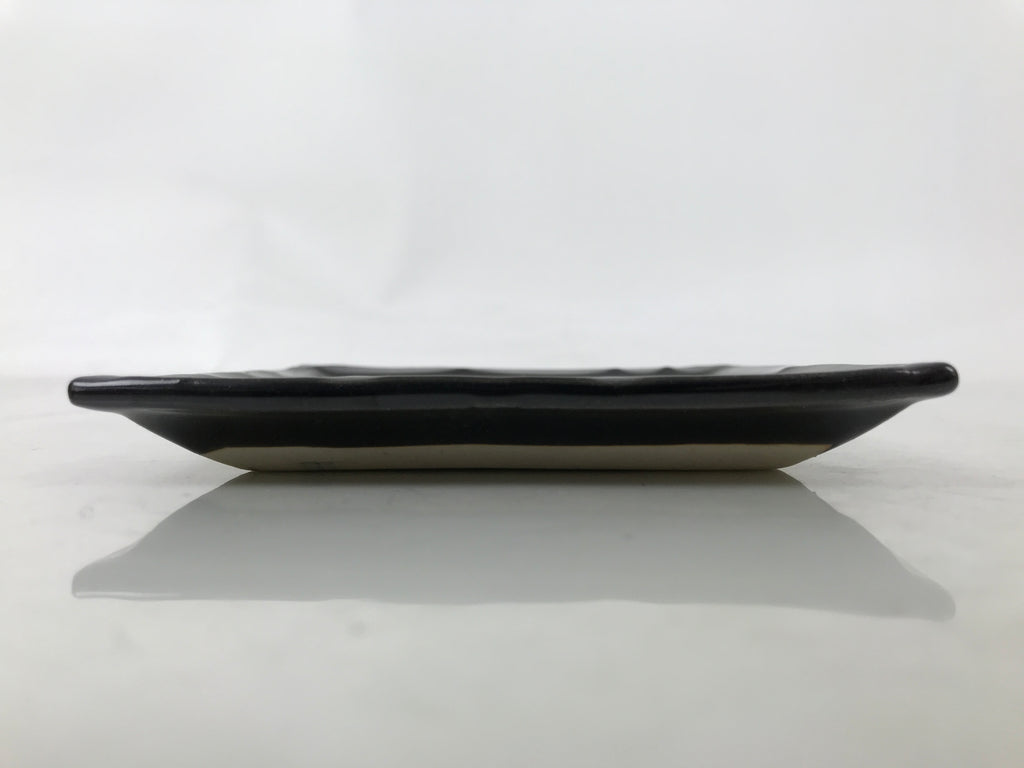 Japanese Ceramic Small Plate Kozara Vtg Sara Square Pottery Black Leaves Y437