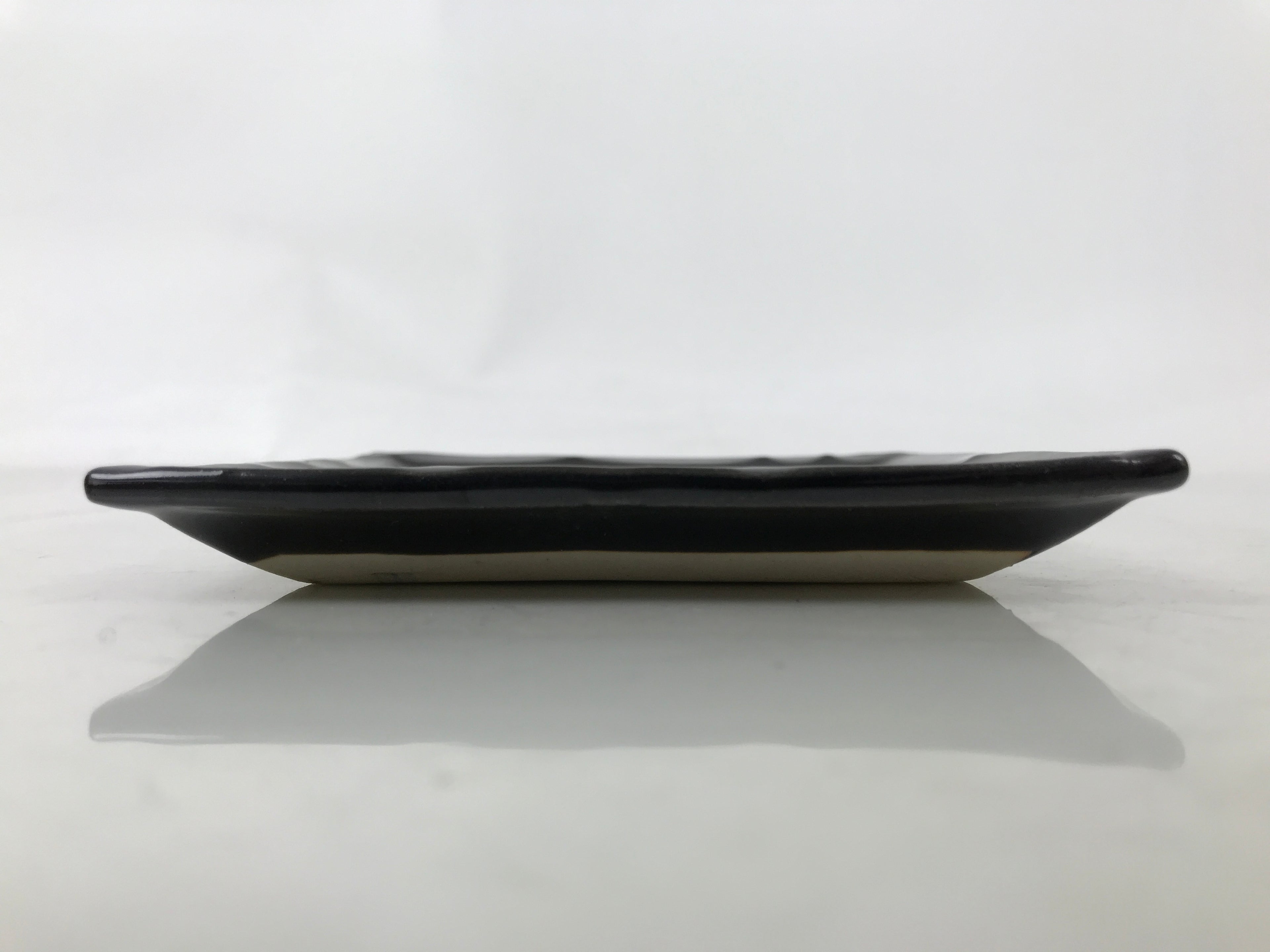 Japanese Ceramic Small Plate Kozara Vtg Sara Square Pottery Black Leaves Y437