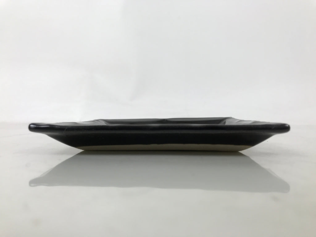 Japanese Ceramic Small Plate Kozara Vtg Sara Square Pottery Black Leaves Y437