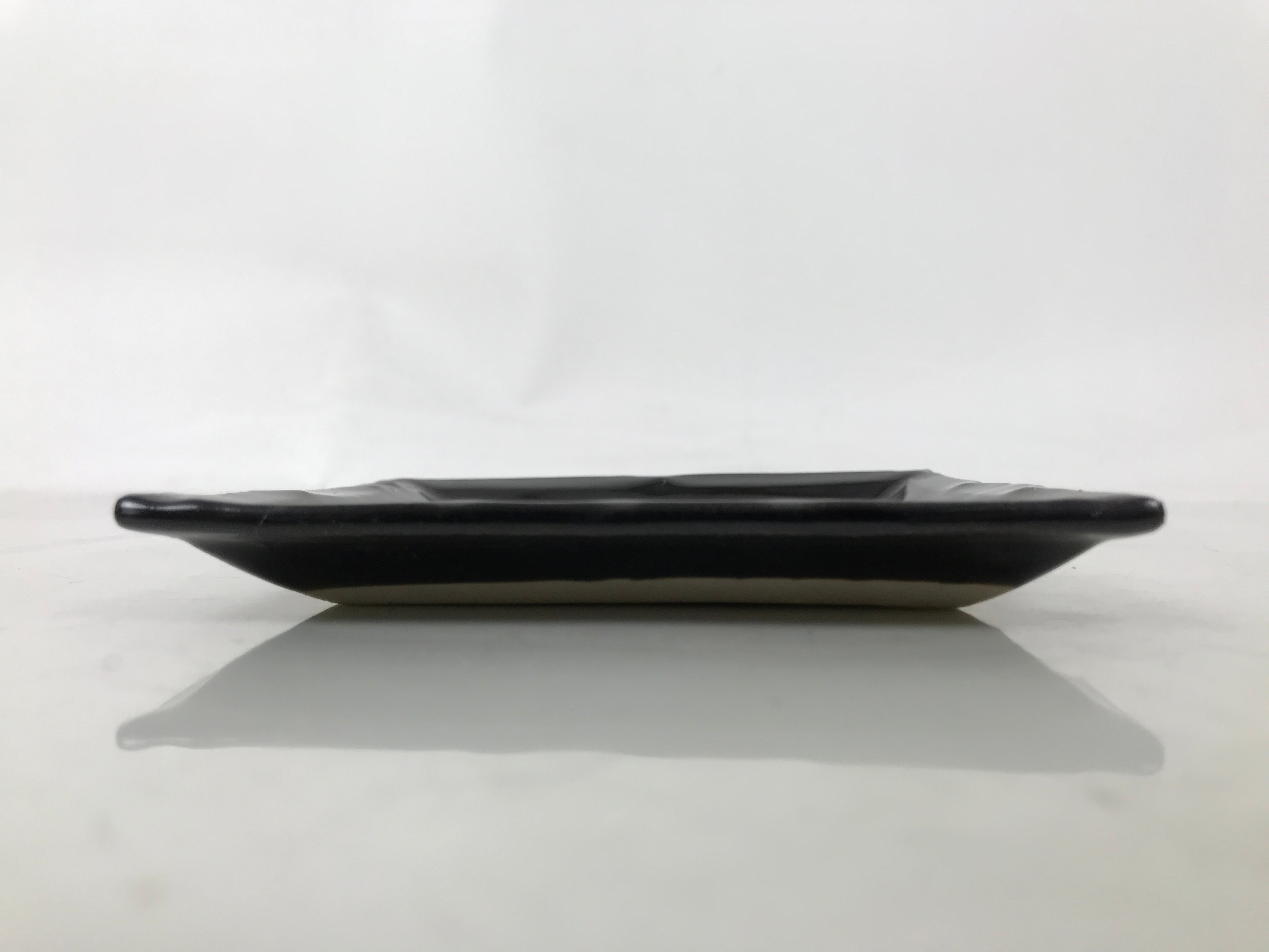 Japanese Ceramic Small Plate Kozara Vtg Sara Square Pottery Black Leaves Y437