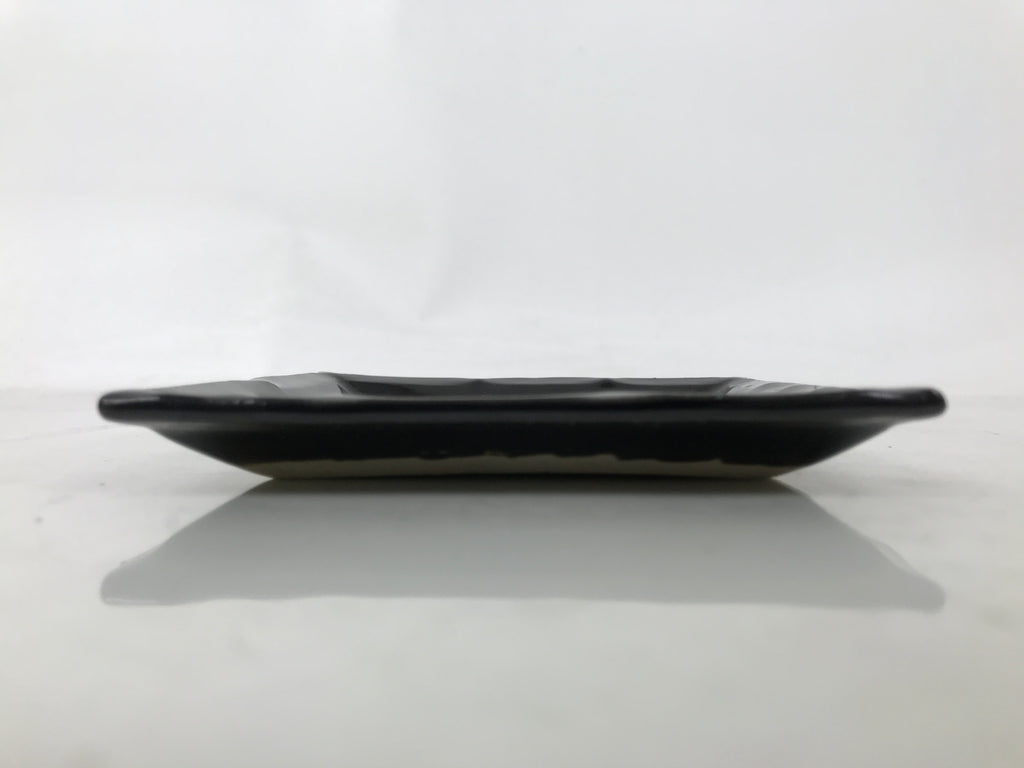 Japanese Ceramic Small Plate Kozara Vtg Sara Square Pottery Black Leaves Y437