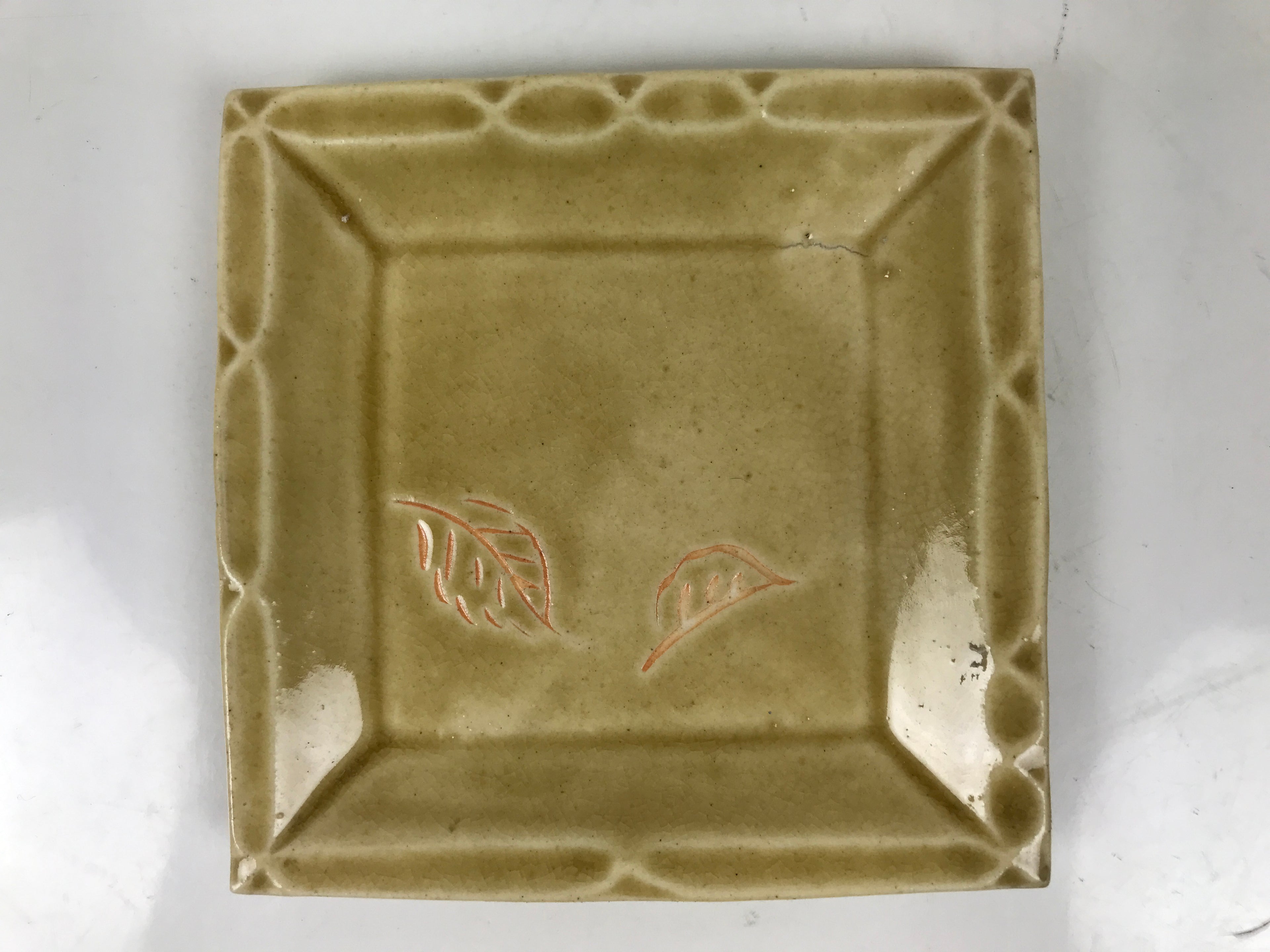 Japanese Ceramic Small Plate Kozara Vtg Sara Square Pottery Yellow Leaves Y440