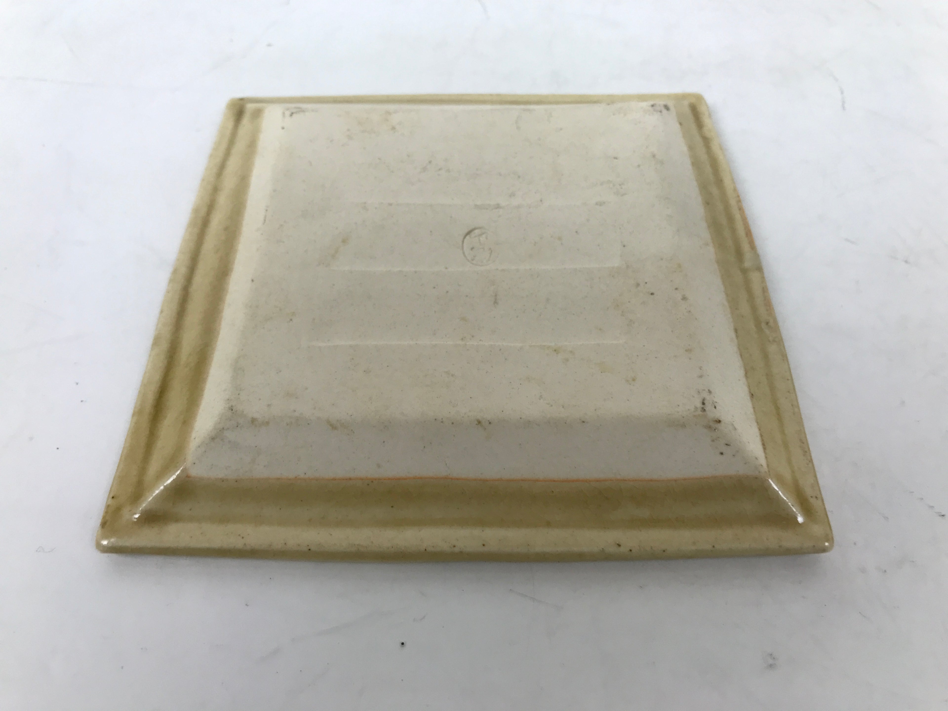 Japanese Ceramic Small Plate Kozara Vtg Sara Square Pottery Yellow Leaves Y440